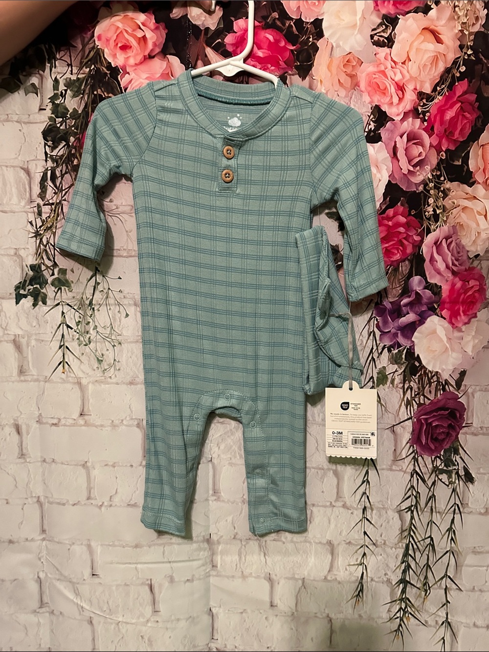 cloud island Sage Plaid Long-Sleeve One-Piece Bodysuit